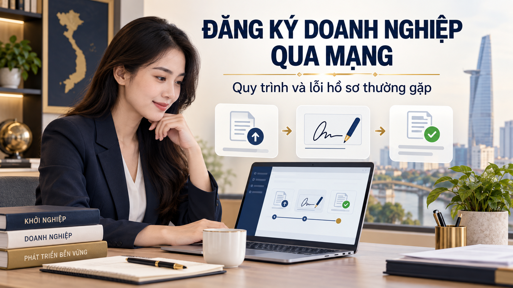 Người chuẩn bị đăng ký doanh nghiệp qua mạng trên máy tính