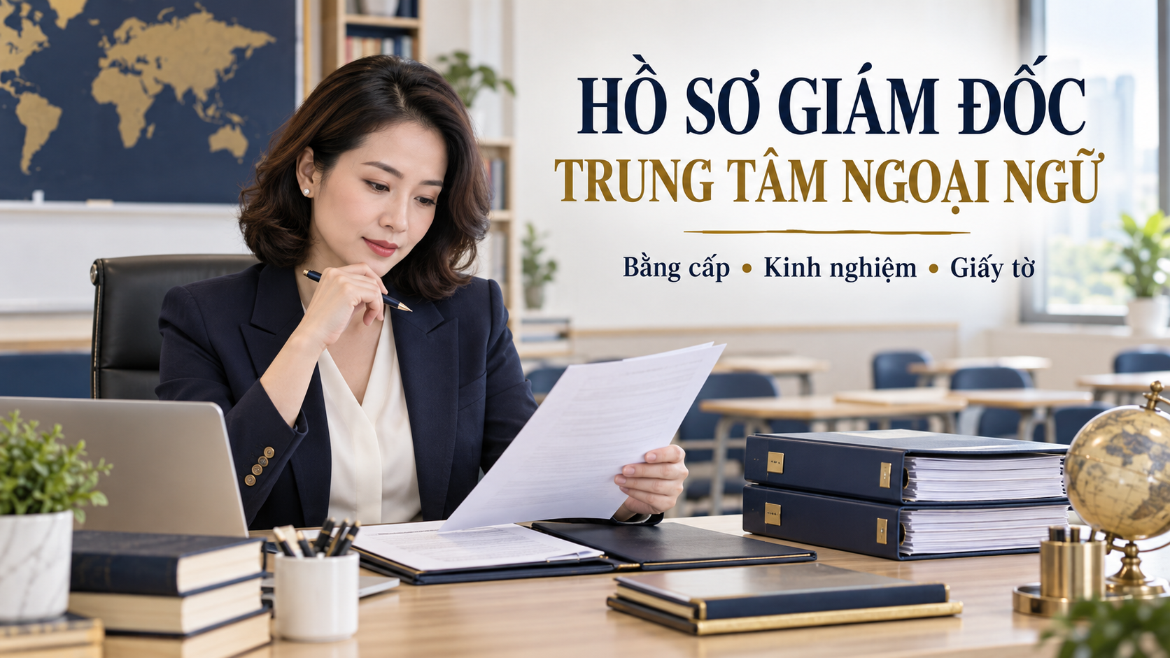 Người phụ trách trung tâm ngoại ngữ rà soát hồ sơ giám đốc