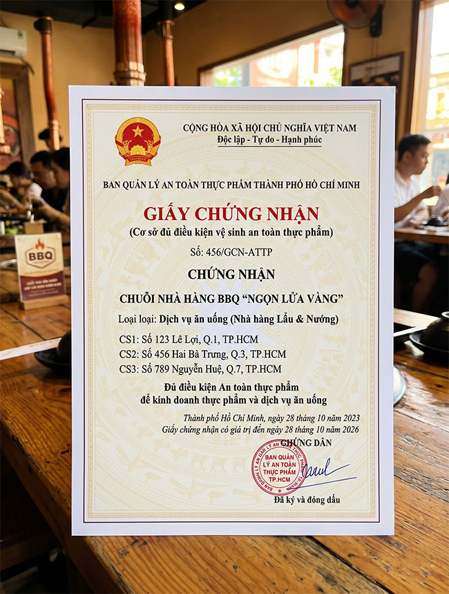 Giấy chứng nhận VSATTP nhà hàng