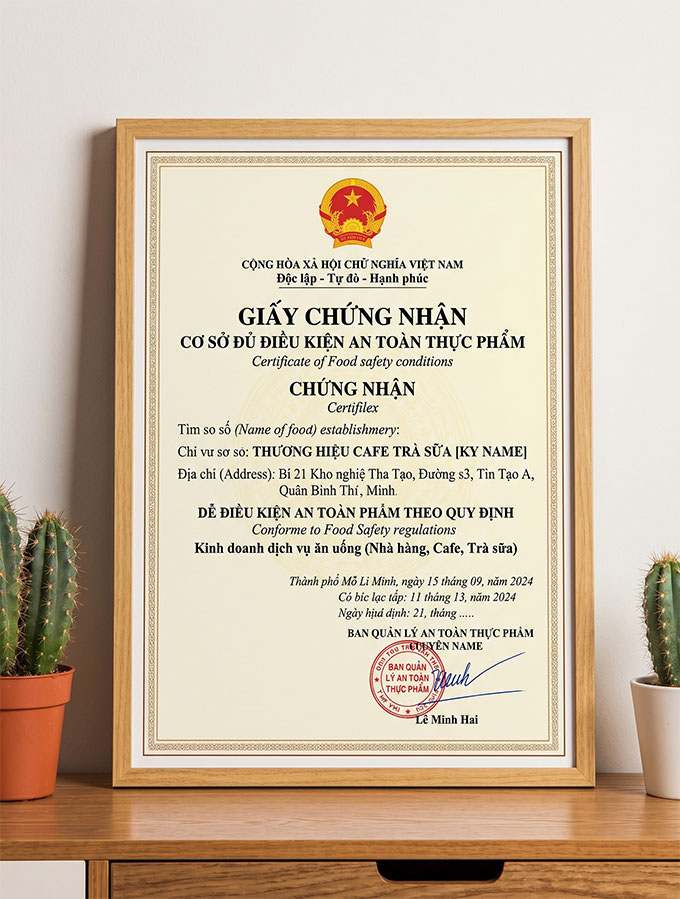 Giấy chứng nhận VSATTP quán cafe