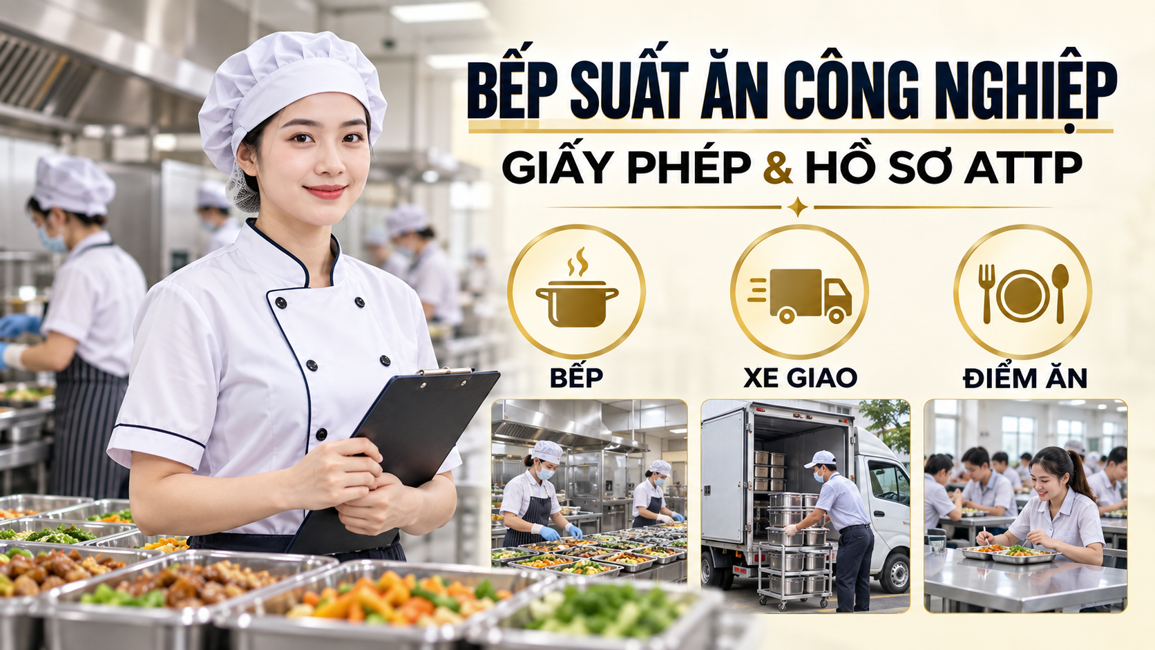 Bếp suất ăn công nghiệp: hồ sơ giấy phép và vận hành ATTP