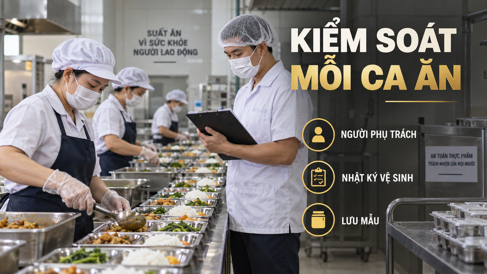 Kiểm soát từng ca nấu tại bếp suất ăn công nghiệp bằng hồ sơ kiểm thực