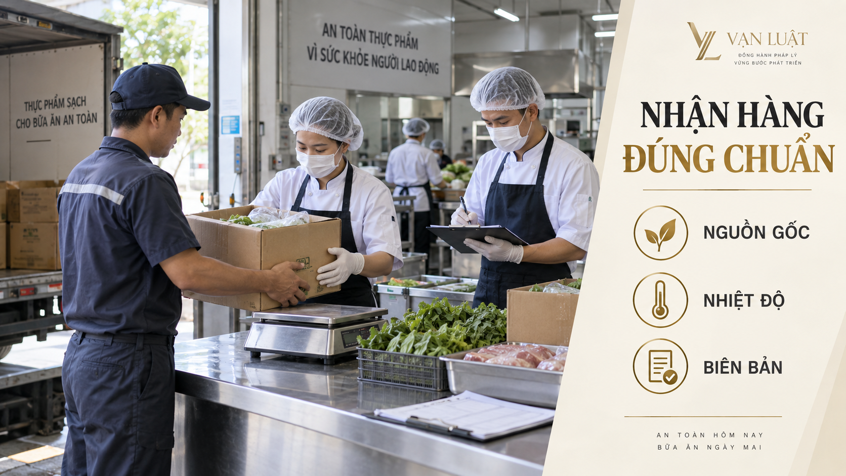 Nhận hàng cho bếp suất ăn công nghiệp: đối chiếu nguồn gốc và điều kiện bảo quản