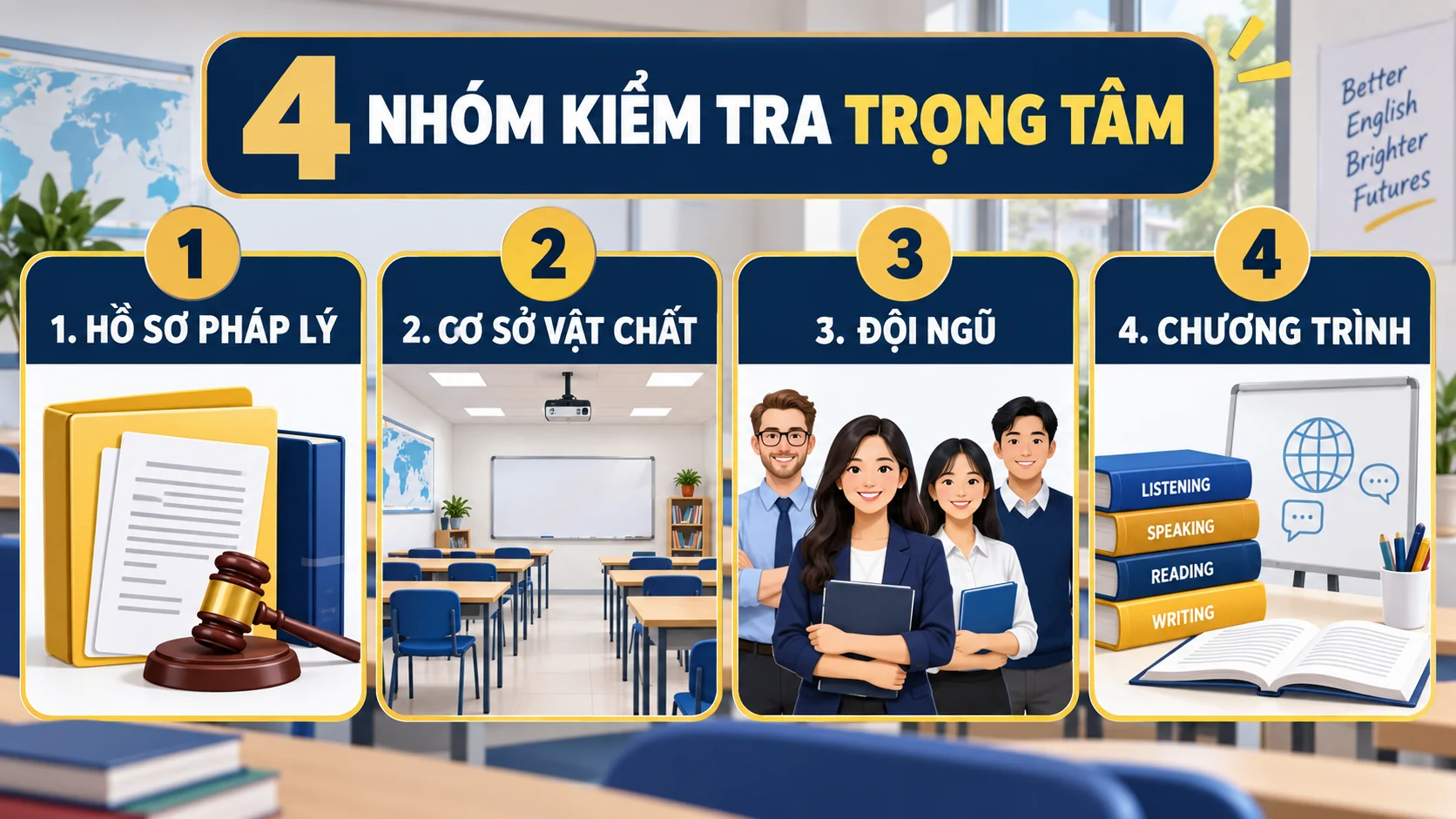 Bốn nhóm nội dung đoàn thẩm định trung tâm ngoại ngữ thường kiểm tra