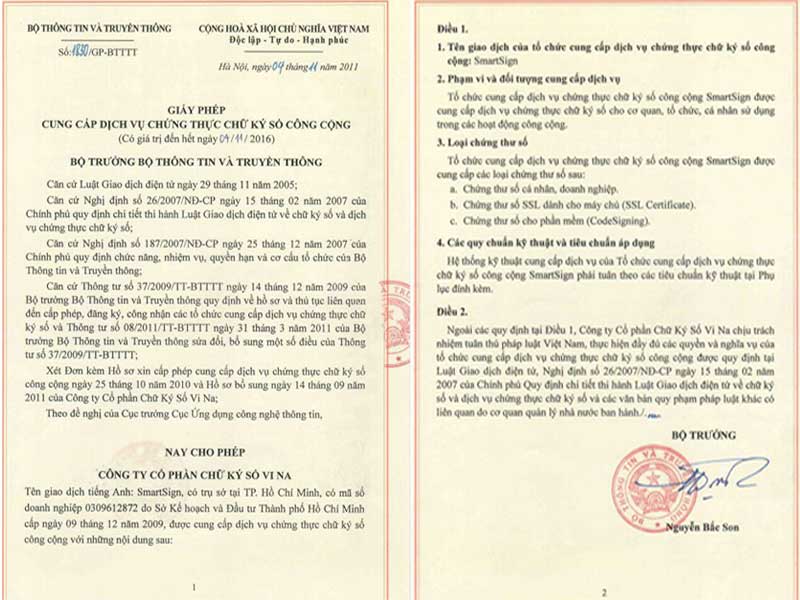 Cấp giấy phép cung cấp dịch vụ chứng thực chữ ký số công cộng