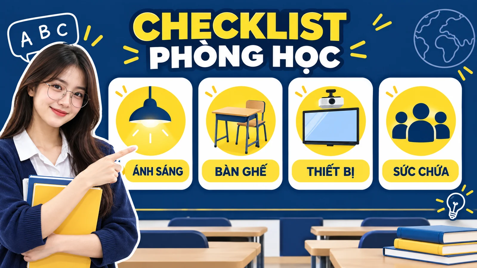 Checklist phòng học và thiết bị trung tâm ngoại ngữ