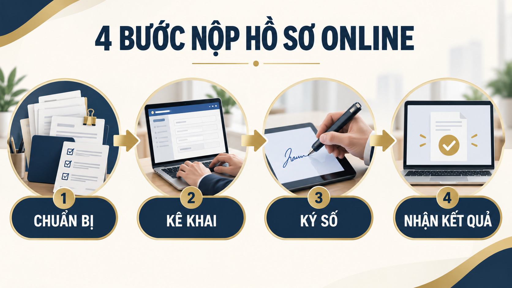Sơ đồ bốn bước nộp hồ sơ đăng ký doanh nghiệp trực tuyến