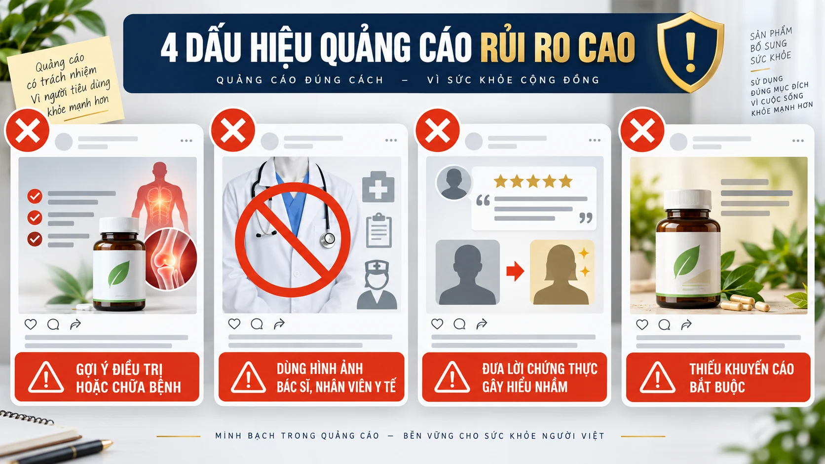 Dấu hiệu quảng cáo thực phẩm bảo vệ sức khỏe rủi ro cao