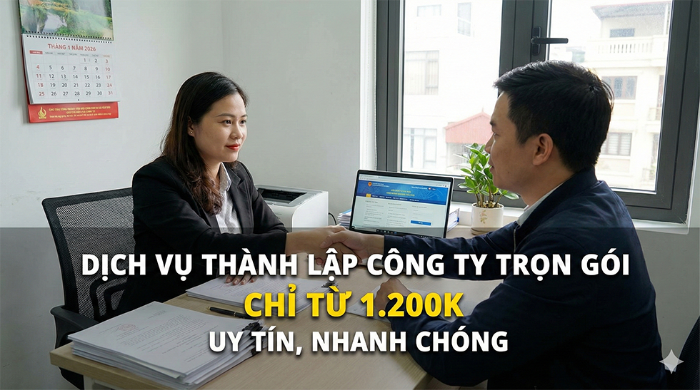 Dịch vụ thành lập công ty trọn gói chỉ từ 1.200K - Uy tín, nhanh chóng