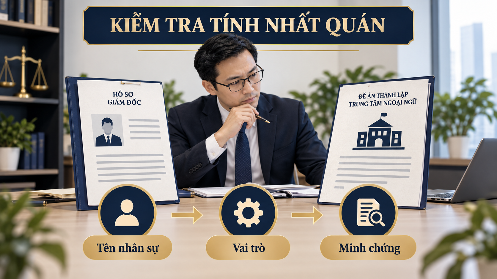 Đối chiếu hồ sơ giám đốc với đề án thành lập trung tâm ngoại ngữ