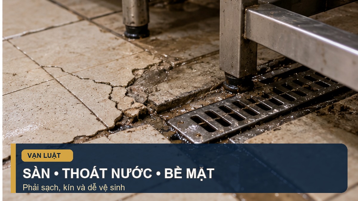 Sàn và hệ thống thoát nước là hạng mục thường bị nhắc khi thẩm định VSATTP