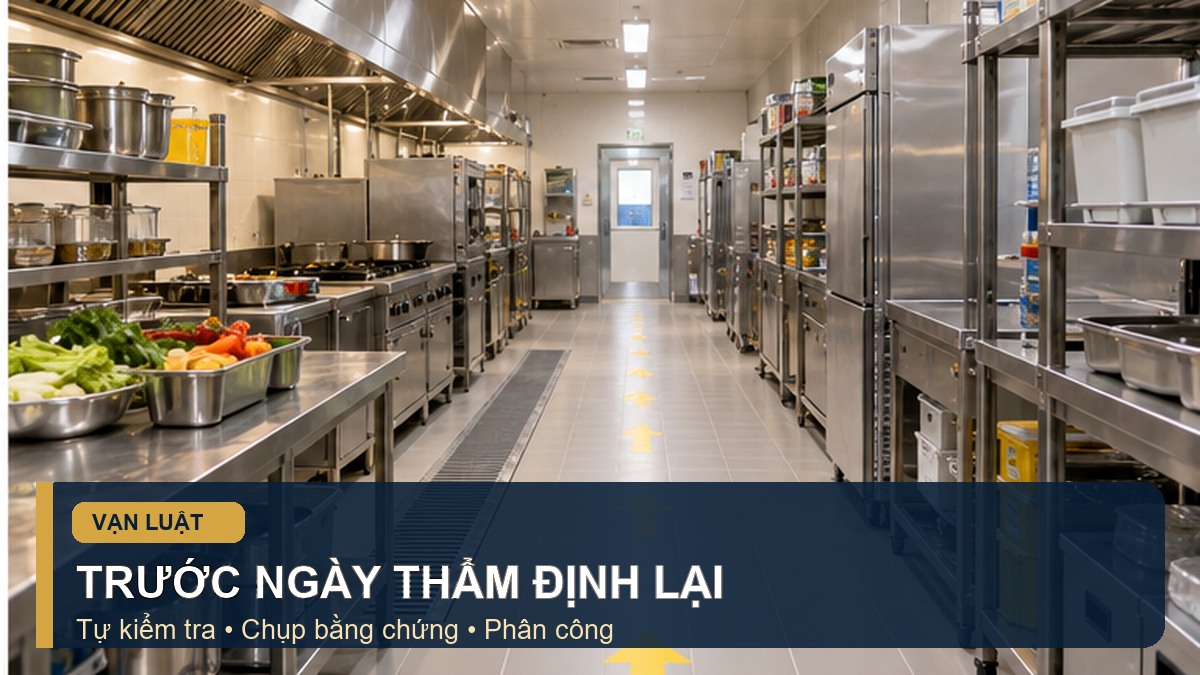 Bếp một chiều sạch sẽ sau khi hoàn tất khắc phục thẩm định VSATTP