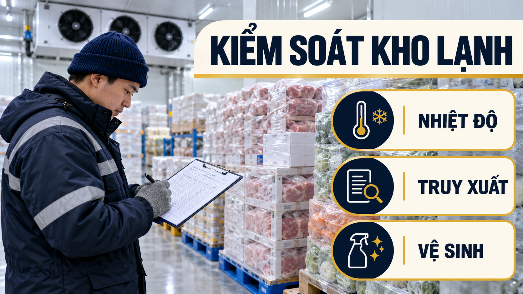 Nhật ký nhiệt độ, truy xuất lô hàng và vệ sinh trong kho lạnh thực phẩm