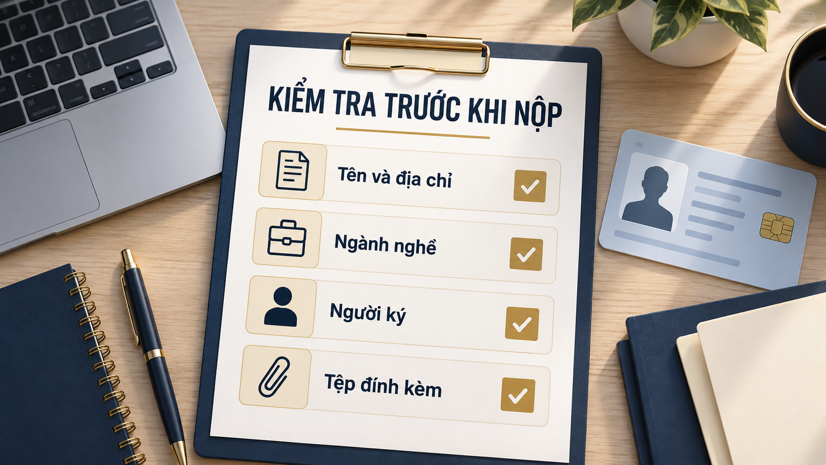 Checklist kiểm tra tên địa chỉ ngành nghề người ký và tệp đính kèm