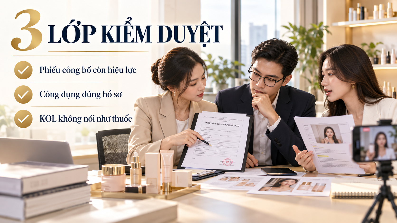Doanh nghiệp và người sáng tạo kiểm duyệt phiếu công bố, công dụng và lời thoại quảng cáo mỹ phẩm
