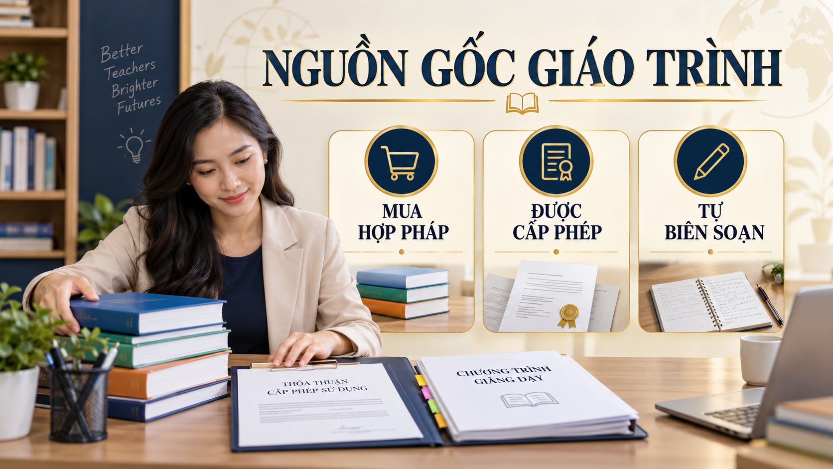 Ba nguồn gốc giáo trình trung tâm ngoại ngữ: mua hợp pháp, được cấp phép và tự biên soạn