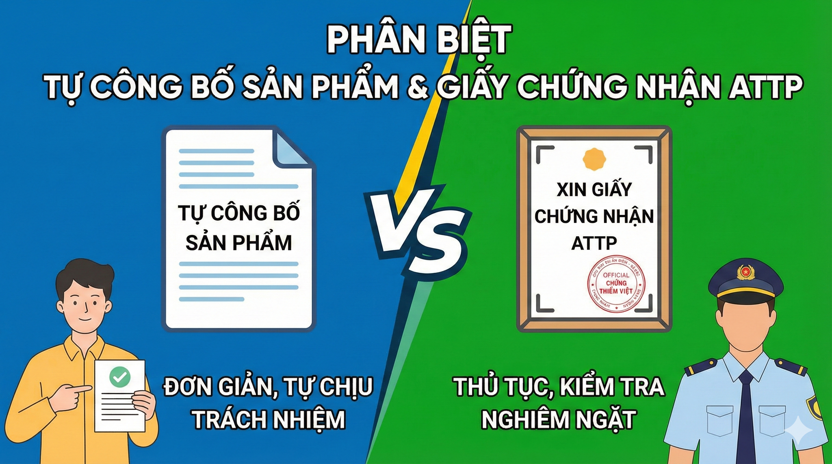 Phân biệt Tự công bố sản phẩm và Xin giấy chứng nhận cơ sở đủ điều kiện ATTP