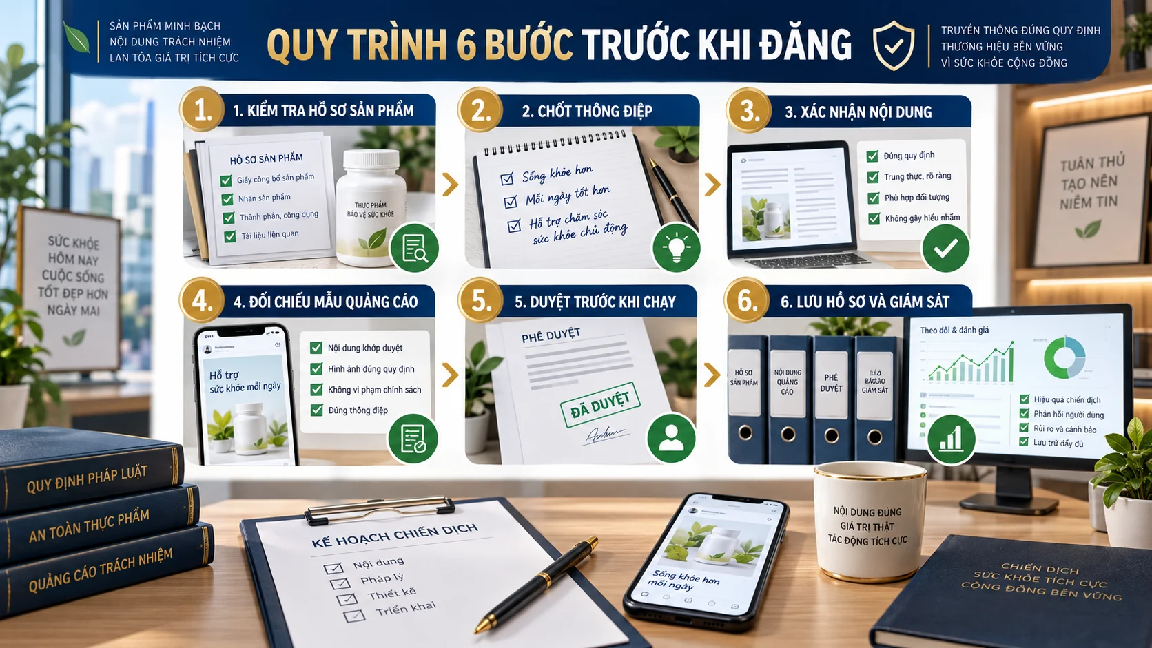 Quy trình sáu bước duyệt quảng cáo thực phẩm bảo vệ sức khỏe