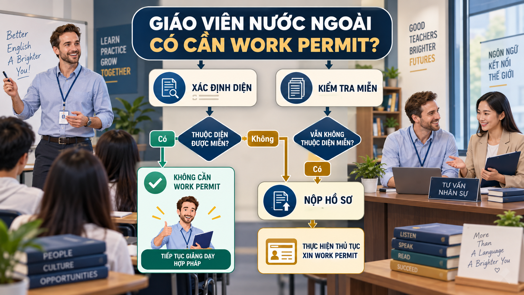 Sơ đồ xác định giáo viên nước ngoài có cần Work Permit