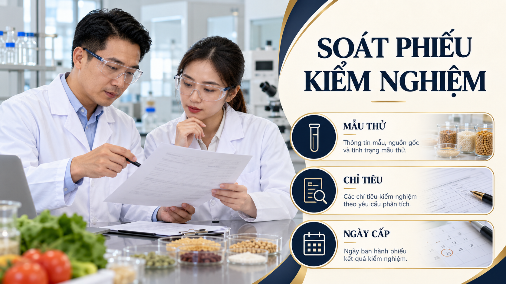 Rà soát phiếu kiểm nghiệm thực phẩm theo mẫu thử, chỉ tiêu và ngày cấp trước khi công bố