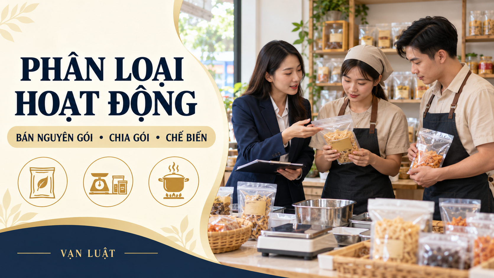 Phân loại cửa hàng thực phẩm: bán nguyên gói, chia gói và chế biến